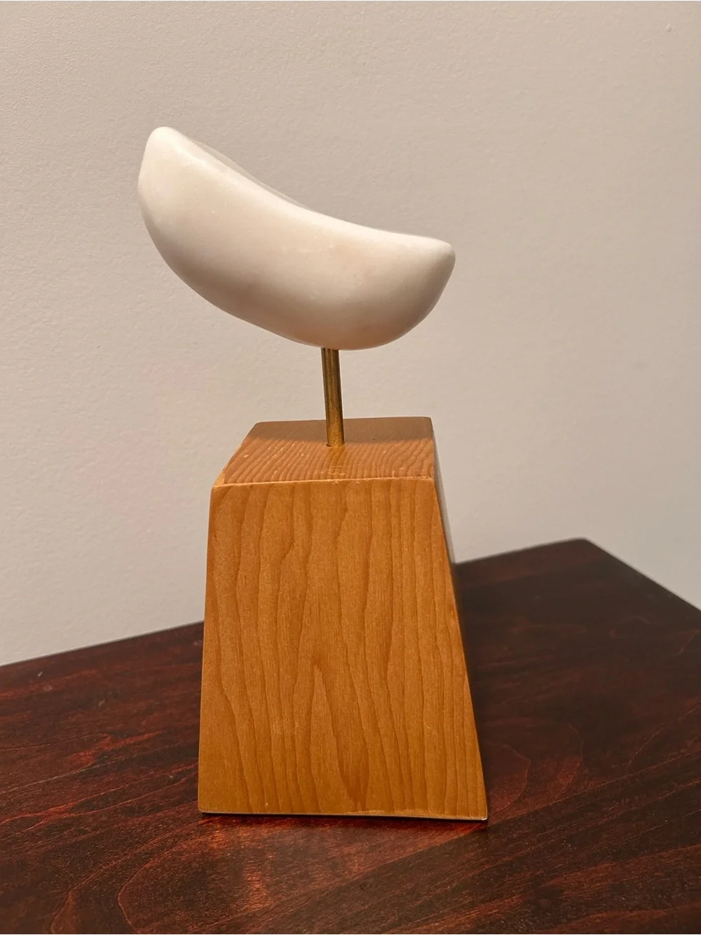 Crate & Barrel Lockhart marble bean tabletop sculpture wood brass